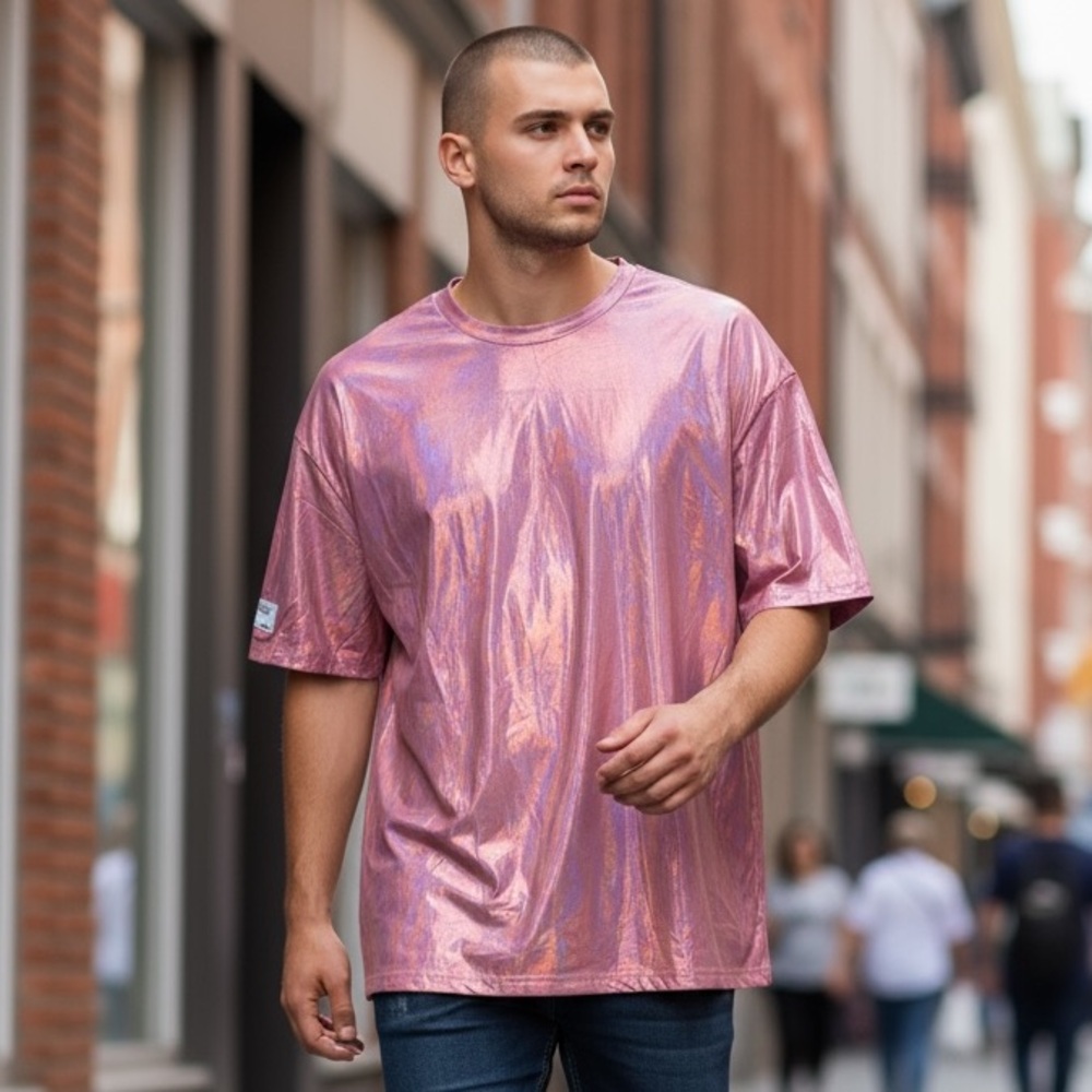 POM Men’s size XL metallic iridescent pink shirt short sleeves new